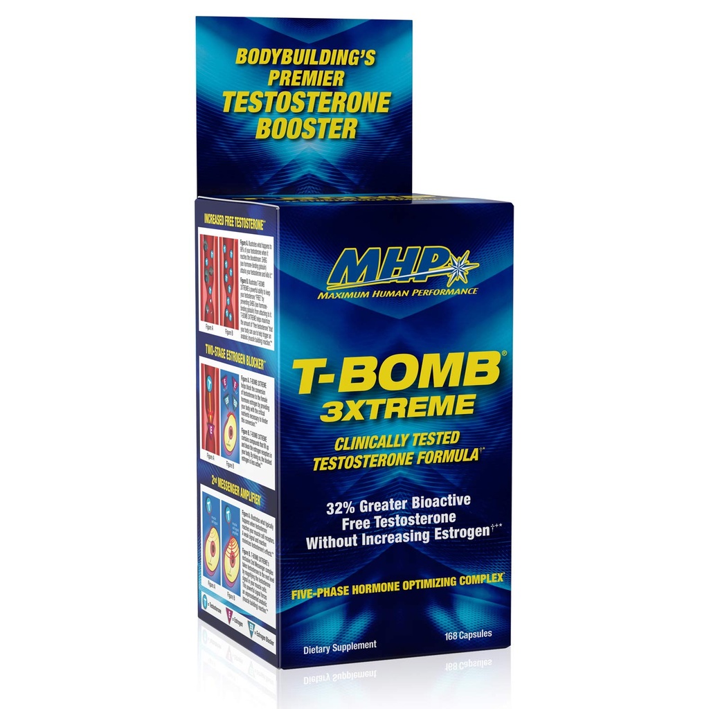 MHP T-Bomb 3xtreme Clinicky Testováno, Testosteron Booster pro muže, Zvýšení Libido, 168 Počet