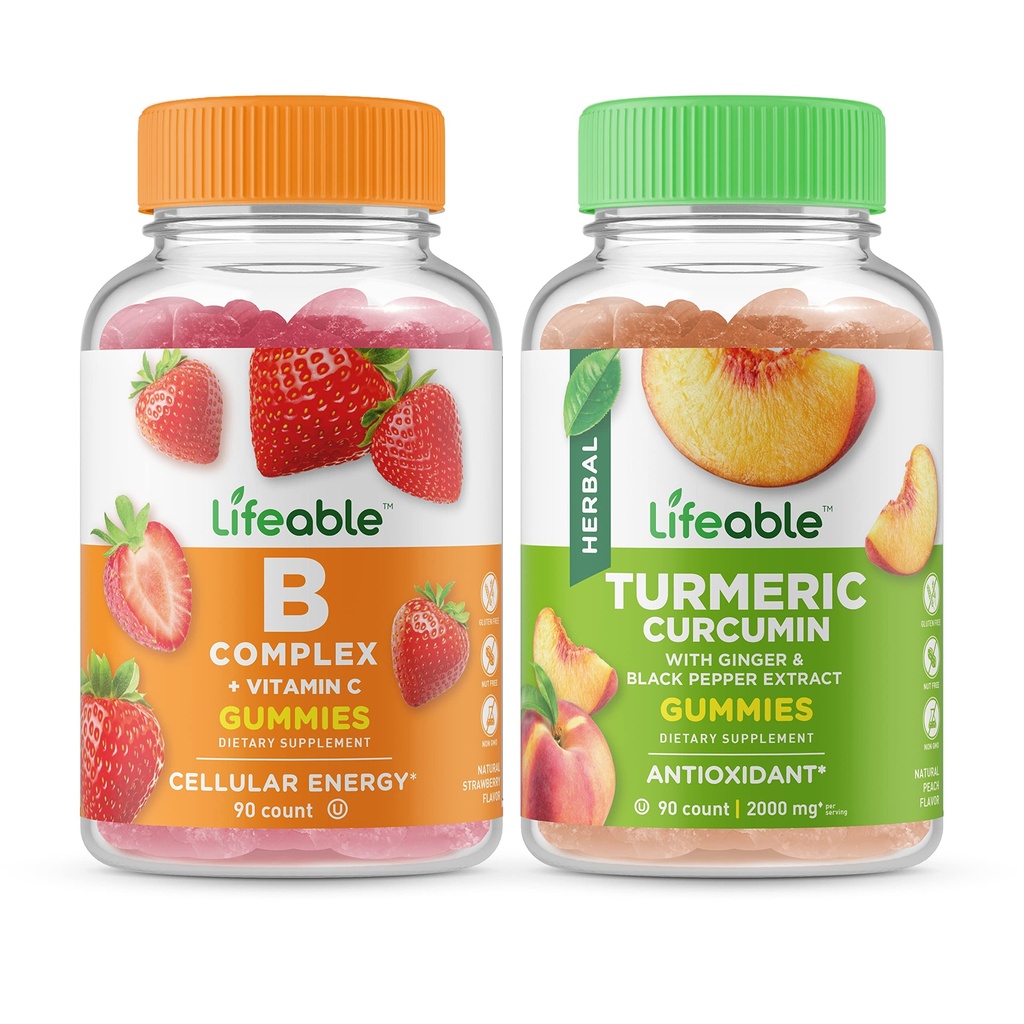 Lifeable B Complex + kurkumin, Gummies Bundle - Great Ochutnávka, vitamin dodatek, gluten zdarma, GMO zdarma, Žvýkací