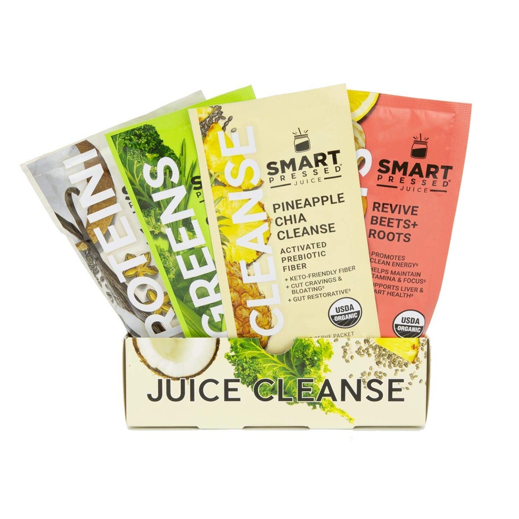 SMART Pressed Juice 1- Day Organic Juice Cleanse CLAS124; Health Detox Program CLAS124; Vegan Vanilla Protein, Green Juice, Beets Juice & Ananas Chia Cleanse CLAS124; High Fiber & Vegan