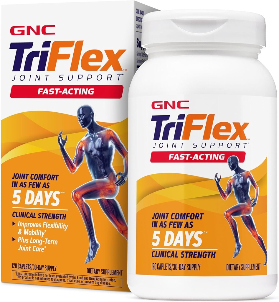 GNC TriFlex Fast- acting 2.0, Zlepšuje společný komfort a pružnost, dávkování Glucosaminu / Chondroitin a Boswellia- Plus Turmeric, 120 Kaplet