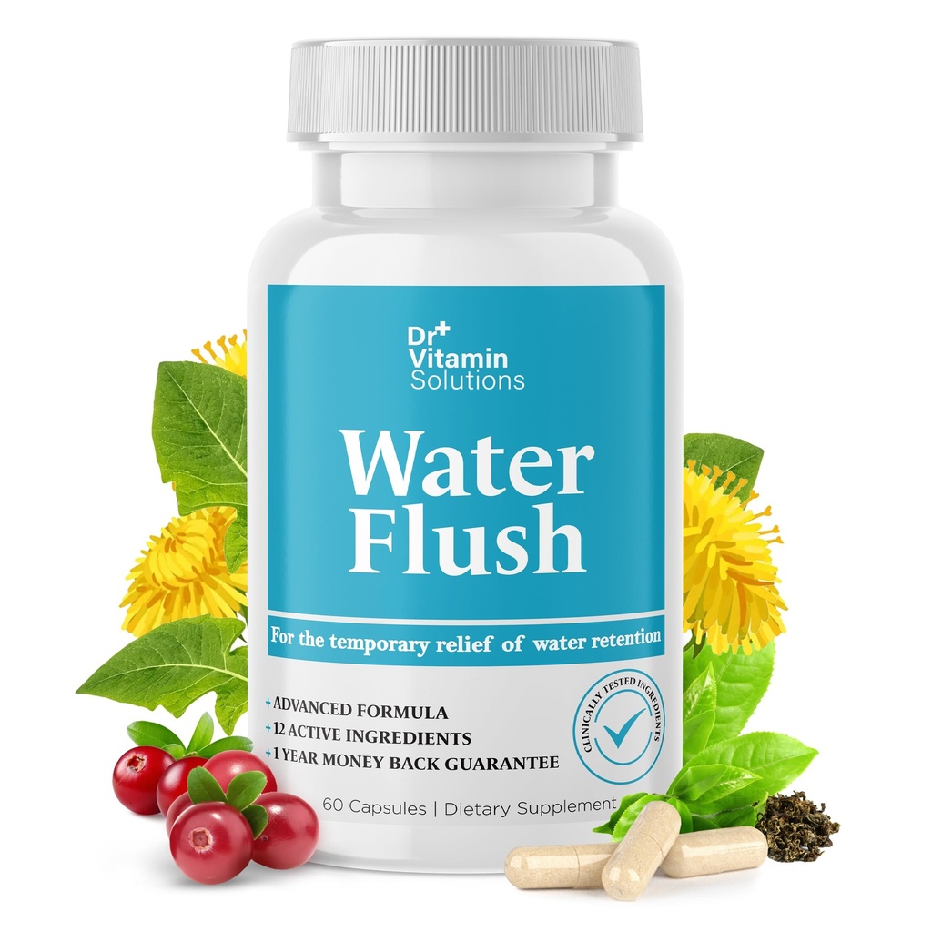 DR VITAMIN Roztoky Diuretické vodní pilulky pro kontrolu hmotnosti, 12 Aktivních složek (zelený čaj, brusinky a další), okamžitá úleva od Bloat & Otok, zadržování vody pilulky pro ženy a muže - 60 Caps