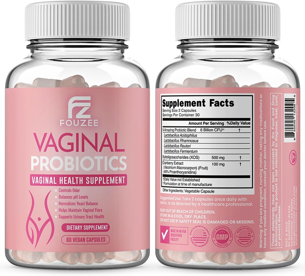Vaginální probiotika pro ženské pH Balance - Cranberry Extract Prebiotics & Lactobacillus Blend - Ženský vaginální doplněk zdraví pro Vaginální zápach & Vaginální Flora, Kvasinková bilance, 60 Kapsle