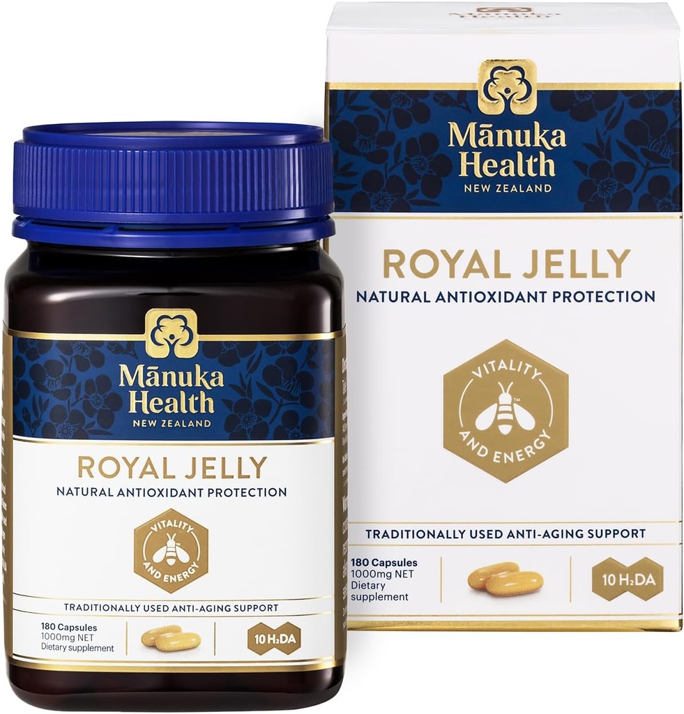 Manuka Health Royal Jelly Capsules, 1000mg NET - 180 Počet (3-Month Supply) - Tradiční doplněk proti stárnutí z Nového Zélandu
