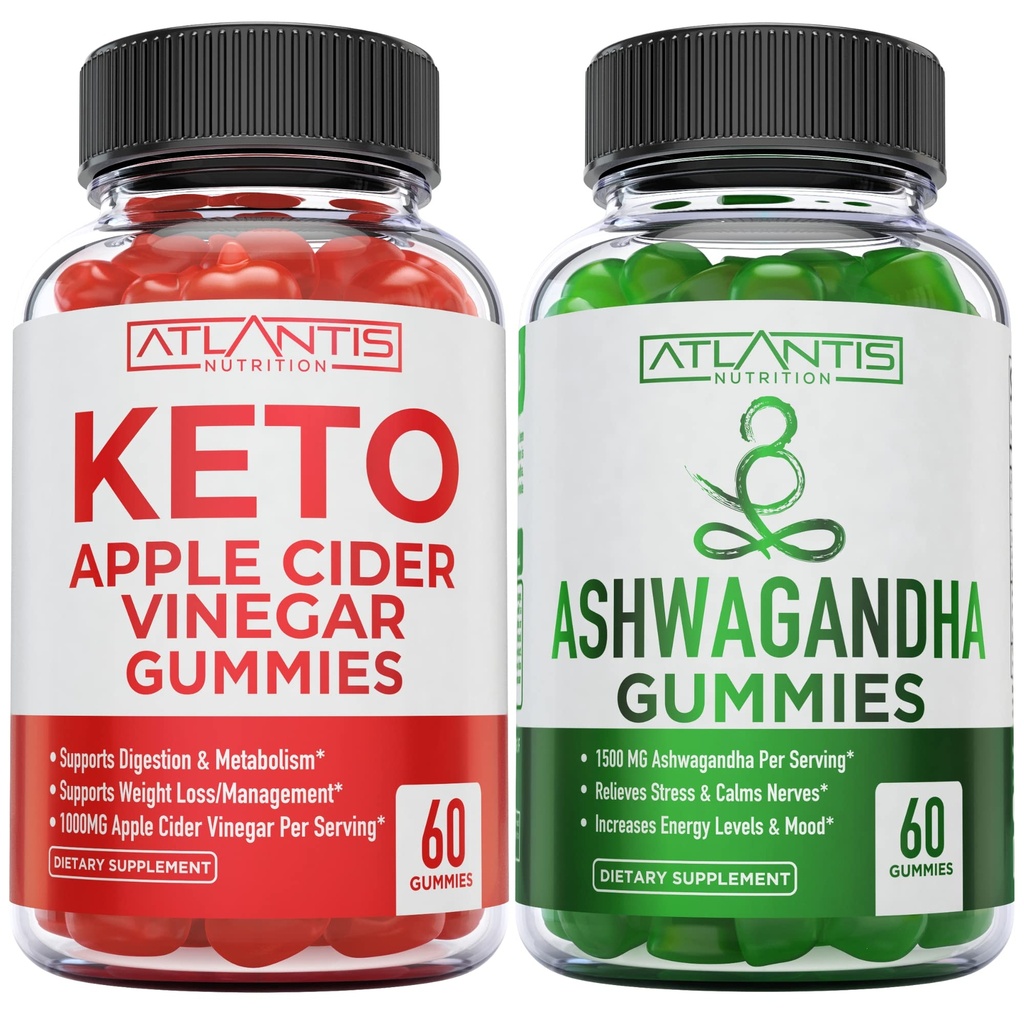 60 Keto Apple Cider Ocet Gummies Pokročilé váhové ztráty + 60 Ashwagandha Gummies - 1500MG Ashwagandha Per Serving