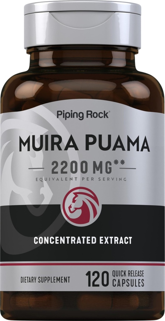 Piping Rock Muira Puama Root Extract 2200 mg 124; 120 Kapsle 124; pro muže a ženy 124; Non GMO, gluten zdarma dodatek