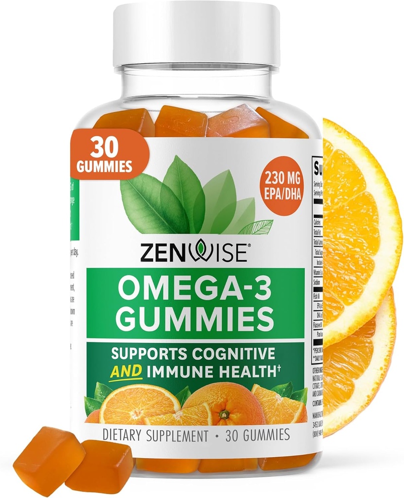 Zenwise Health Omega 3 Gummy dodatek - Bezproblémový Omega 3 dodatek s DHA & EPA mastné kyseliny pro imunitní zdraví - Udržitelně sourced fish oil, Flaxseed Oil & Vitamin E - 30 Gumy