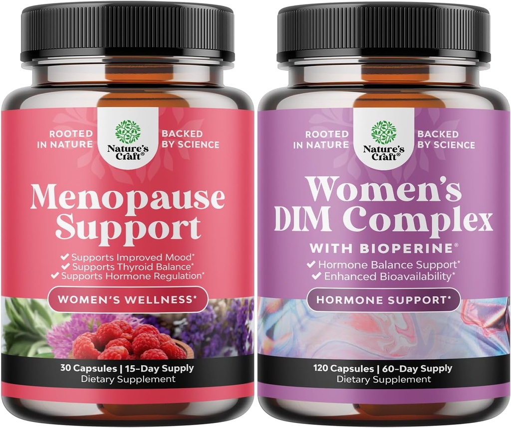 Bundle kompletního bylinné menopauza Dodatek pro ženy - Multibenefit Menopauza Ease Hormon Balance, a potentní DIM dodatek pro ženy s DIM a Black Pepper Menopauza Podpora a PMS Relief