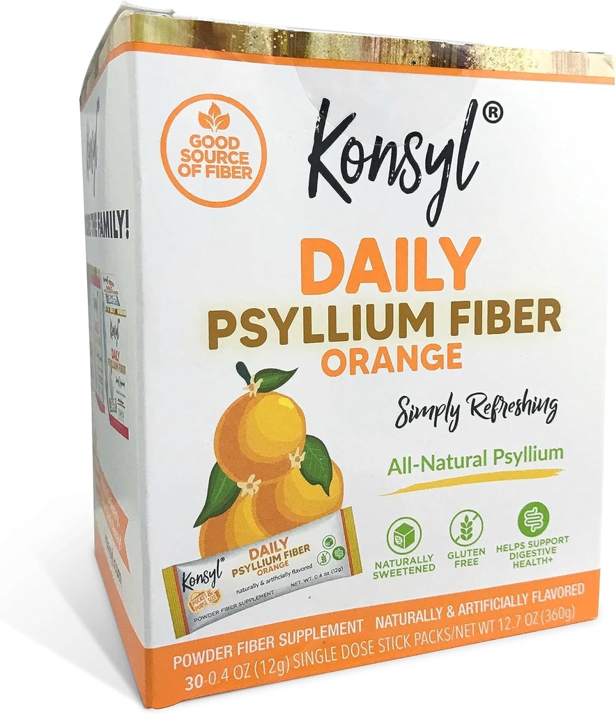 Konsyl Daily Fiber Orange 100% přírodní medilium husk prášek - přirozeně slazený - gluten zdarma - 30 jednotlivých Stickpacks