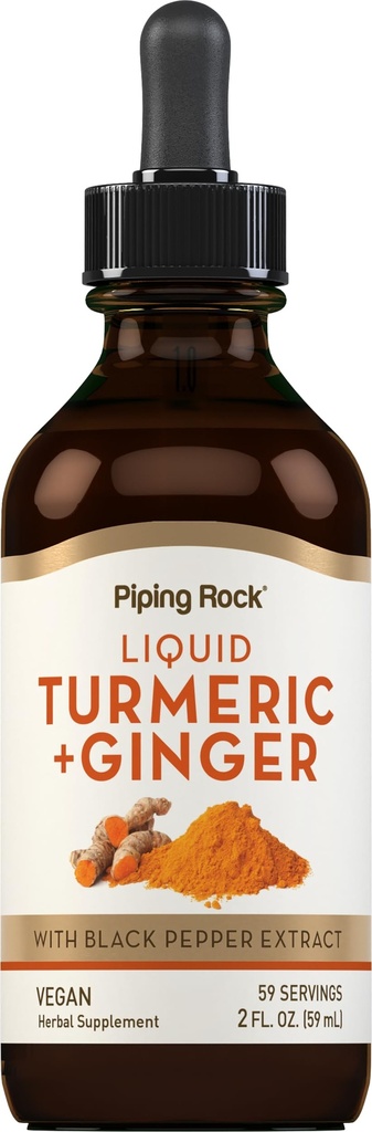 Piping Rock Kurkuma a zázvorové tekuté kapky crust 124; 2 Fl Oz crust 124; dodatek k tinktuře s černým pepř extrakt crust 124; Vegan, Non- GMO, gluten zdarma