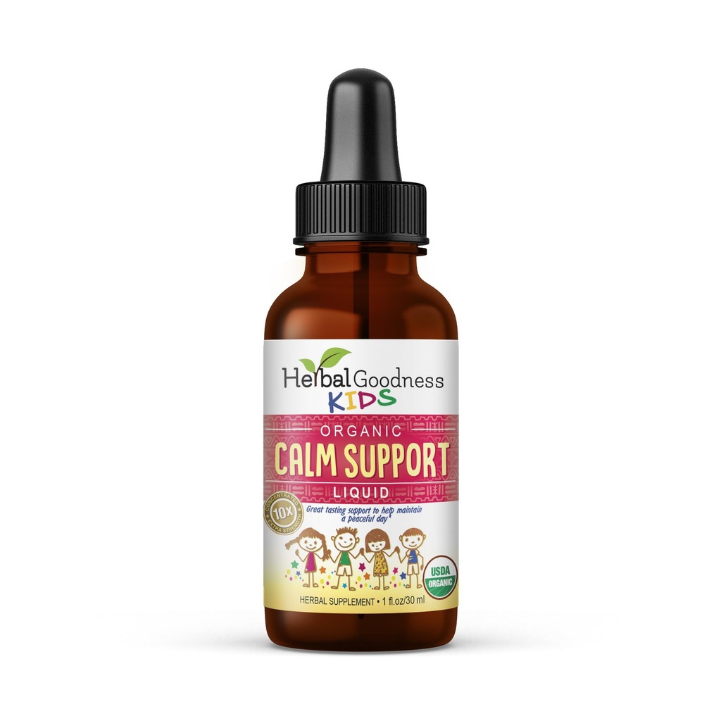 Kids Calm Support Liquid Extract 1oz with Magnesium Glycinate, Magnesium Citrát, Multivitamin - Magnesium for Kids - 1oz Lahvička, 1 jednotka - Bylinné dobro