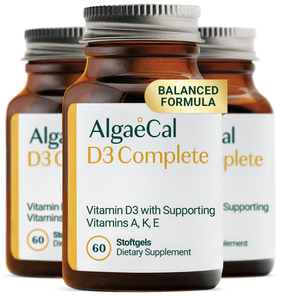 ALGAECAL 4-in-1 Vitamin D3 K2 Kompletní - ADK vitamin dodatek, Vylepšená imunitní podpora a zdraví kostí s D3 K2, A, & E - Celé tělo Wellness & Bone síla, 60 Easy- spolknout Softgels