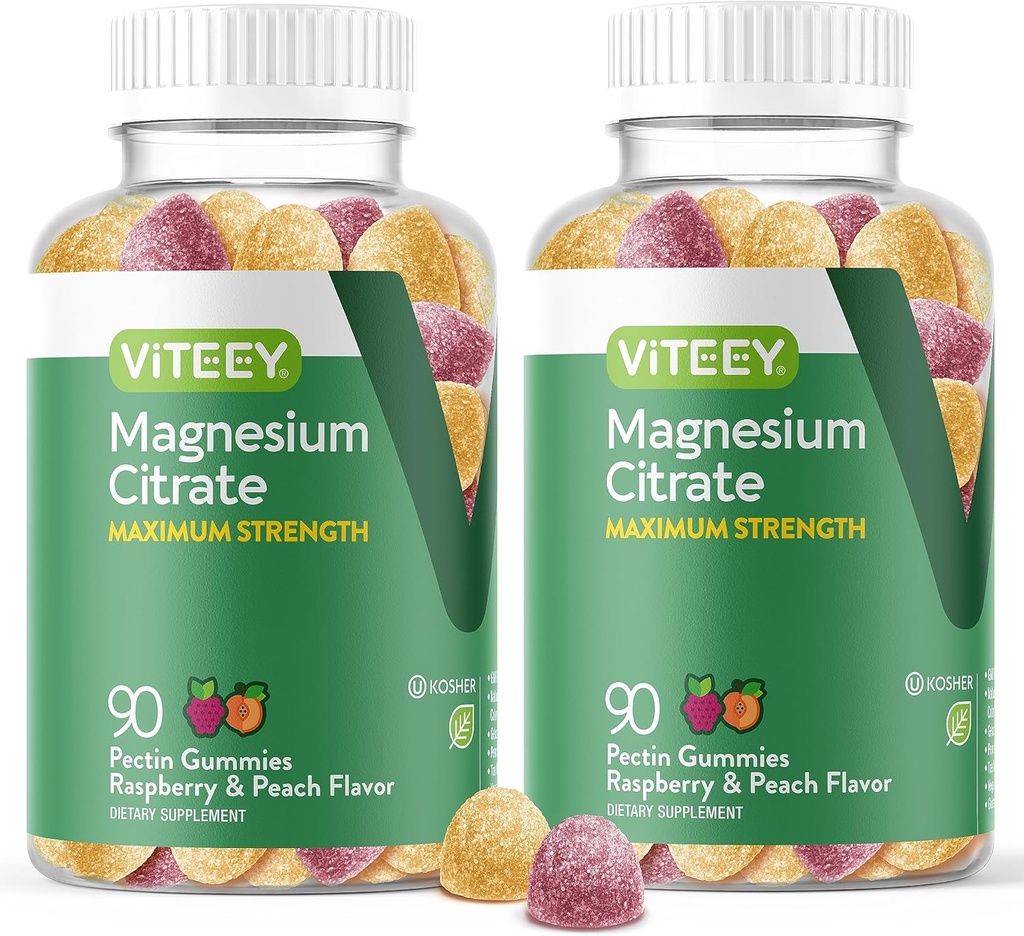 VITEEY Magnesium Gummies pro dospělé - 255mg magnesium Citrát Gummy pro klid, spánek, Nerve a podporu svalové funkce - Vegan, Gluten zdarma - 180 Počet