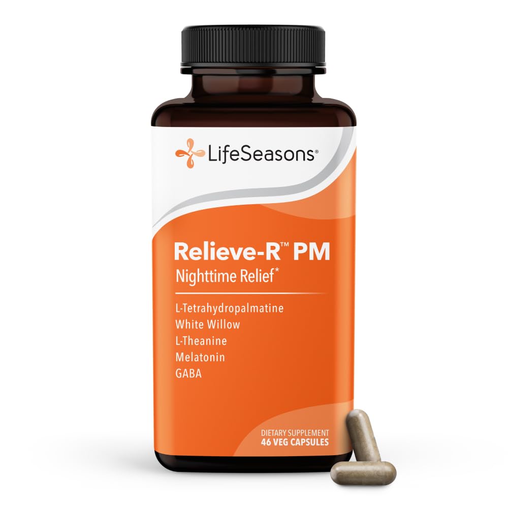 LifeSeasons Relieve- R PM - Eass Nighttime Aches & Discomfort - Relaxy Svaly - Zklidňuje nervový systém - Podporuje přírodní spánkové cykly & Non Habit Forming - 46 Kapsle