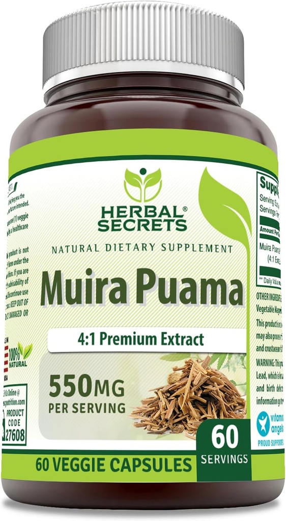Bylinné tajemství Muira Puama 4: 1 Extract Dodatek 124; 550 Mg CLANE124; 60 Veggie Kapsle 124; Non-GMO CLANE124; Gluten Free CLANE124; Made in USA