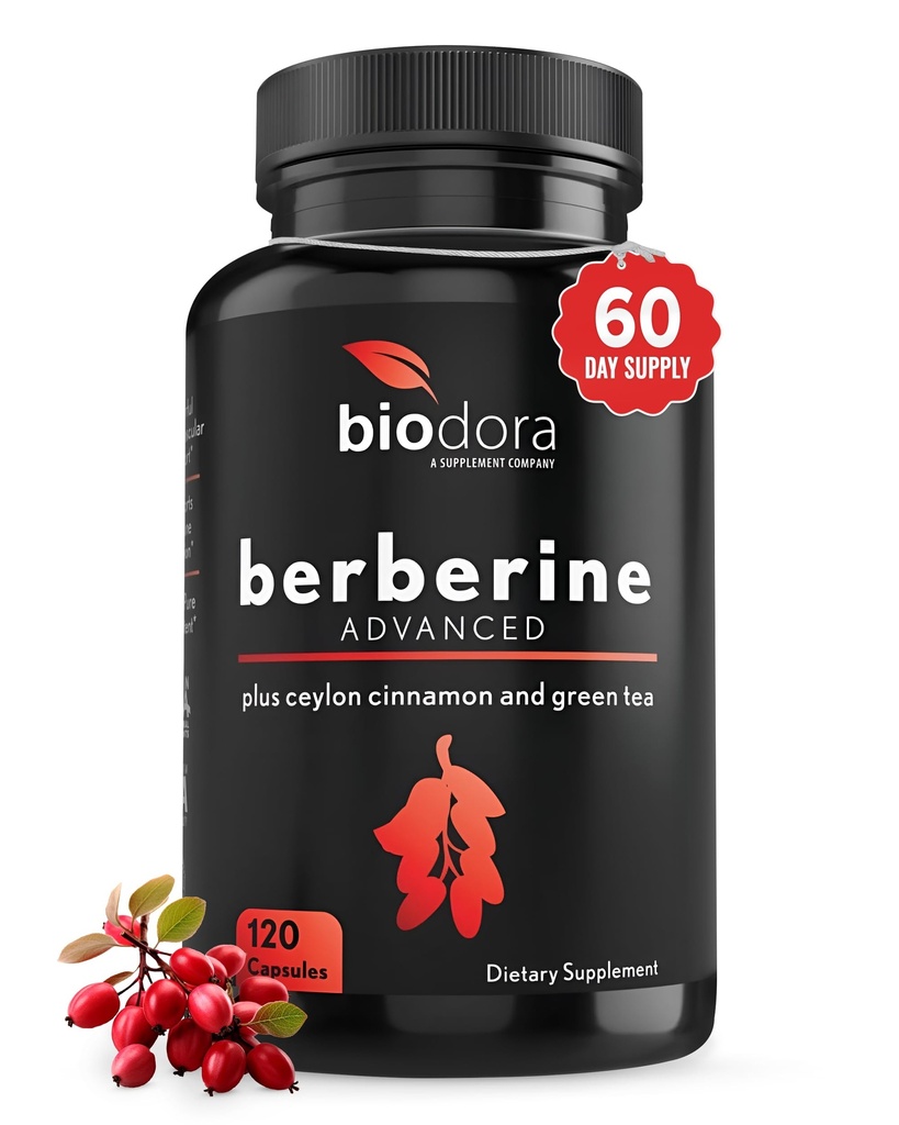 Berberine Advanced Plus s 1200mg Berberine - 100mg Ceylon Cinnamon a 100mg Green Tea Extract - 1400mg Per Dose - 120 Kapsle - 60 Day Supply - Podporuje imunitní a kardiovaskulární