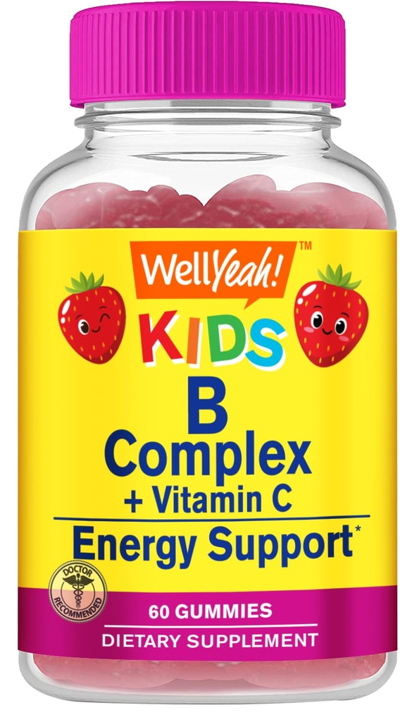 No... Jo B Komplexní gumy pro děti - s vitaminem C, Niacin, Vitamin B6, kyselina listová, vitamín B12, Biotin & Pantotenová kyselina - 2 měsíční zásoba - Jahodové aroma - Non GMO, Gluten zdarma - 60 Gumy