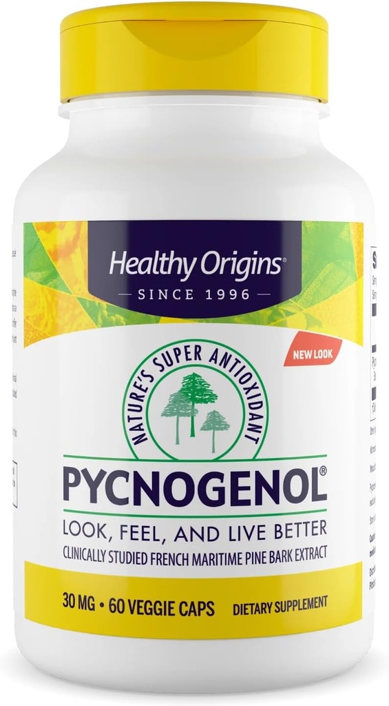 Zdravý původ Pycnogenol 30 mg (Nature 's Super Antioxidant, Non- GMO, gluten Free, Kardiovaskulární podpora), 60 Veggie Caps