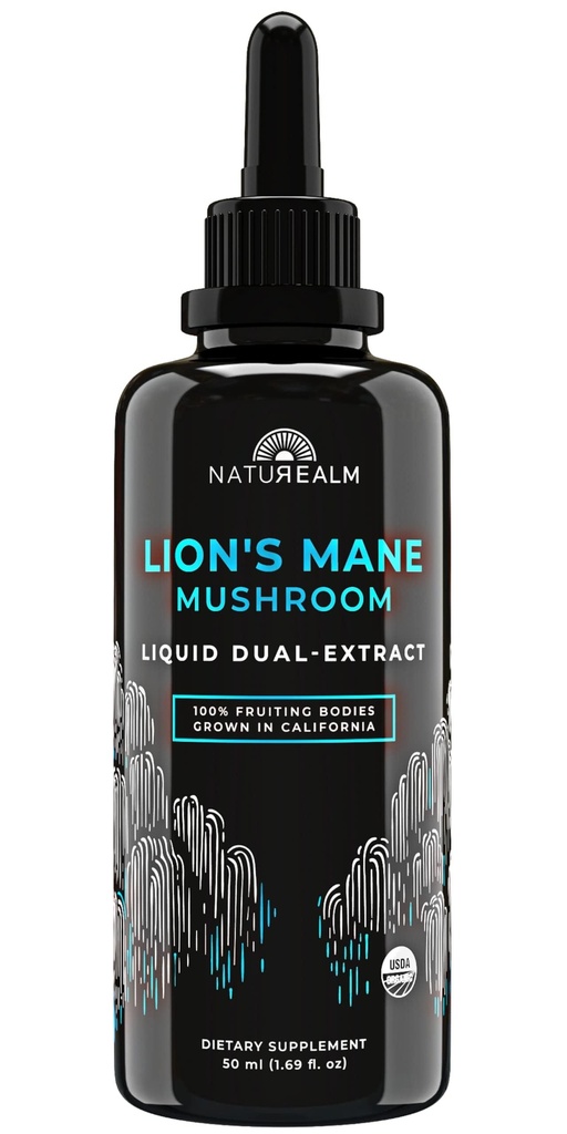 Naturealm Lion 's Mane Houba Liquid Tincture Supplement - Focus, Memory & Brain Health, Vegan, Non- GMO - Organic Fruiting Body, 1 měsíc Dodávka