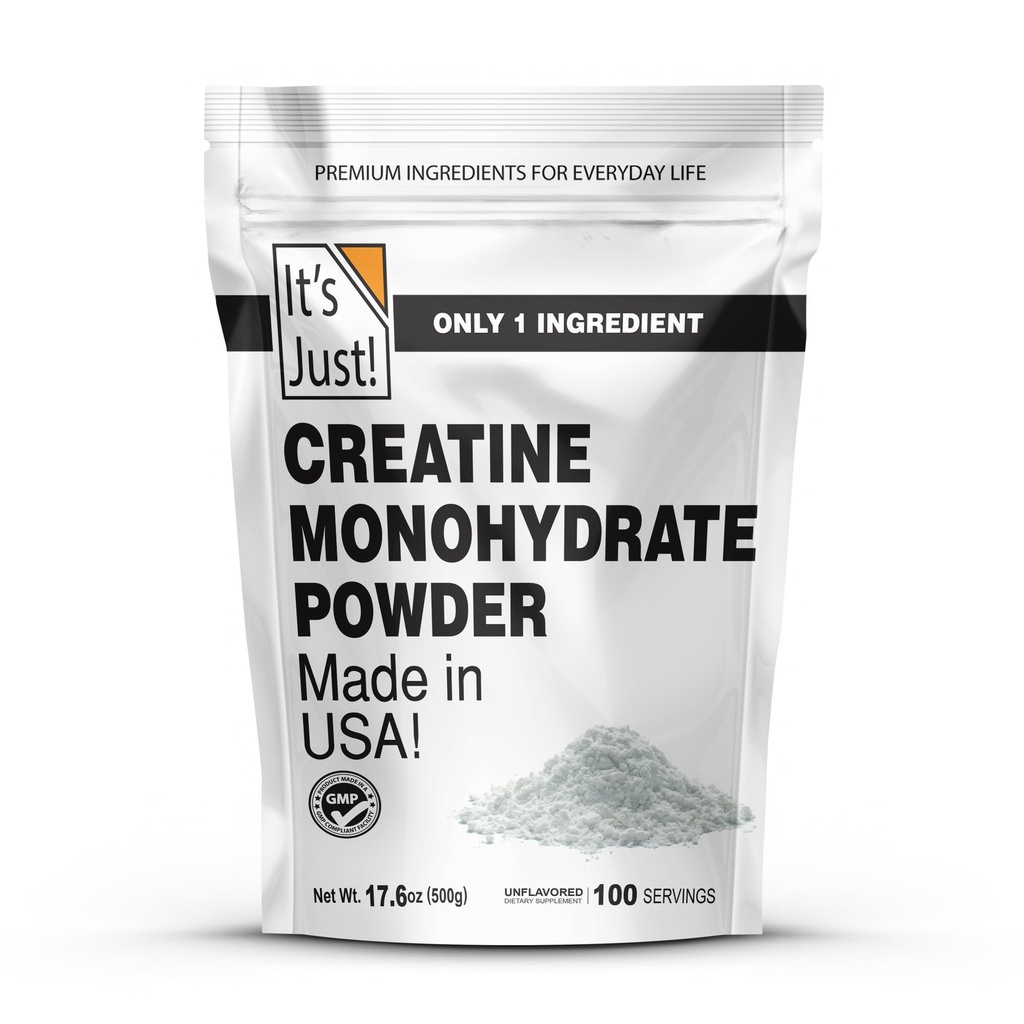 Je to jen! - Creatine Monohydrát prášek, čistý Creatine prášek, Made in USA, 3. strana Laboratoř Testováno, 5g per Serving, Scoop Zahrnuto, Žádné Fillers, No Add Flavor (Neochucené, 500g / 100 Služeb)