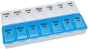 Základní péče (7- den) AM / PM Pořadatel pilulek, Vitamin Case, A Medicine Box, Velké kompartmenty, 2 krát denně, Blue and Clear Lids