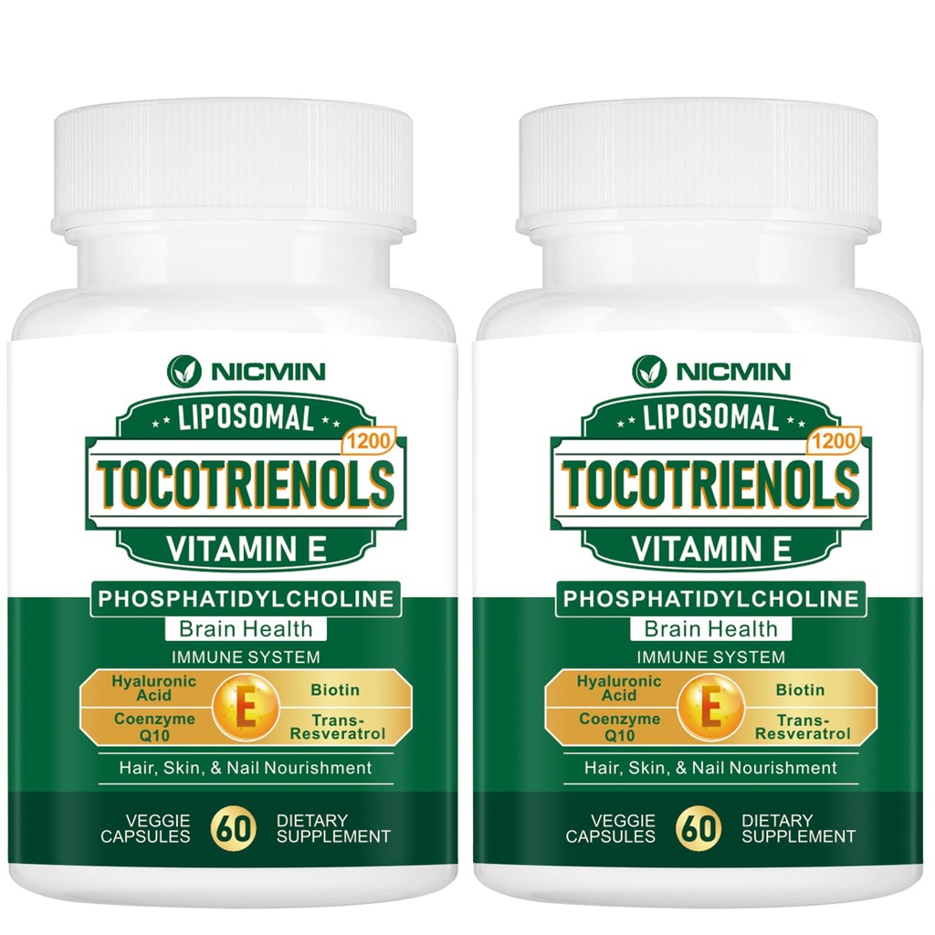 1200MG Vitamin E Tocotrienoly Liposomální Tocotrienoly Dodatek s Fosfatidylcholin, 95% Delta- tokotrienoly a 5% Gamma- tokotrienoly, vysoká absorpce pro srdce, funkce mozku 120 Kapsle