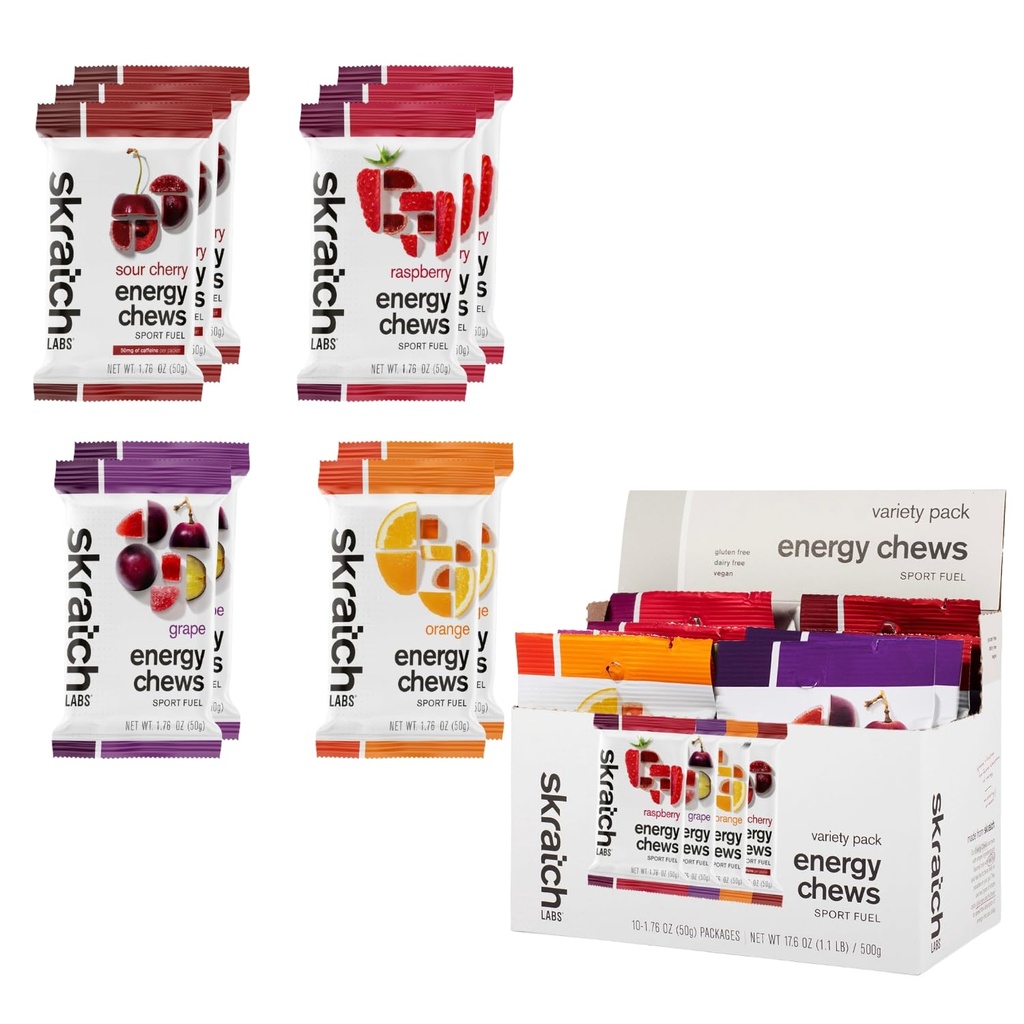 Skratch Labs Energy Chews CUR 124; Gummies for running, Cycling, and Sports Preformance CUL 124; Gel Alternative CUL 124; Variety Pack (10 Pack) CUL 124; Gluten Free, Vegan