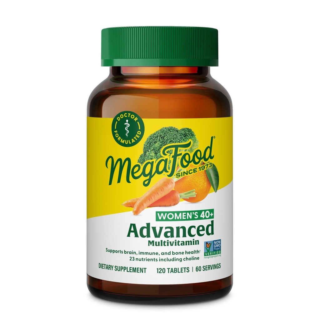 MegaFoods Women 's 40 + Advanced Multivitamine for Women - Dr Compativated - Vitamin B, Vitamin D3, Vitamin K2 & Choline - Energetický metabolismus, Zdraví mozku a kostí - Vegetarian - 120 Tabs (60 porcí)