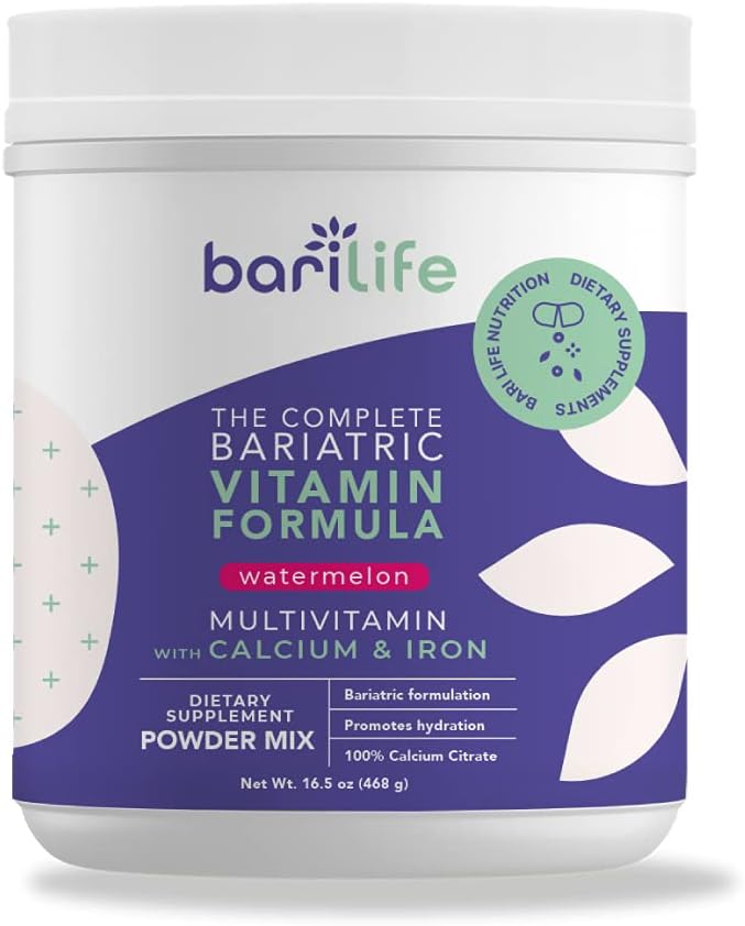 Bari Life Kompletní Bariatric - Dietní dodatek prášek Mix, vápník Citrát, Multivitamin, Železo - Bariatrické vitaminy pro pacienty s Gastric Sleeve - (Meloun, 60 Služeb)