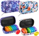 Serfeymi Weekly Travel Pill Organizátor 2 krát denně PM Rainbow Pill Box 7 Day with Zipper Canvas Pill Case, Medicine Organizátor pro pilulky, Vitamíny, Fish Oils - Purple 01 + Bloom 01