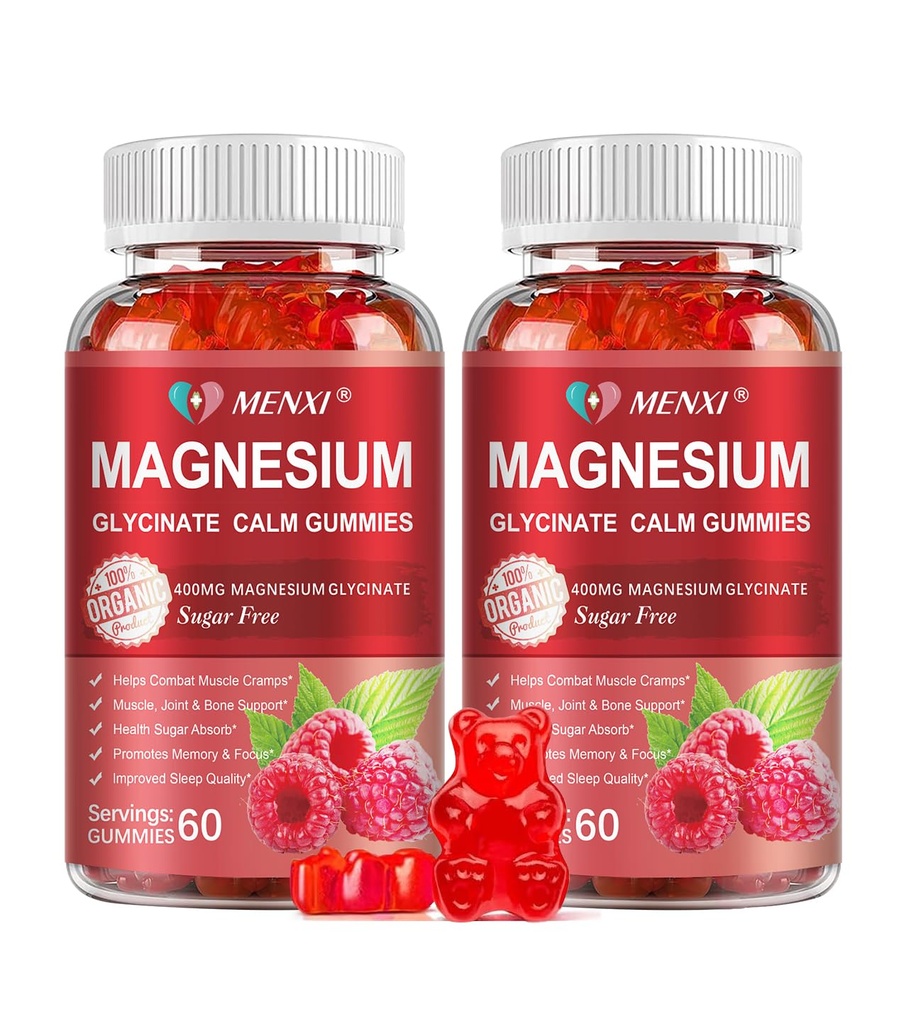 Magnesium Gummies 600mg na Serving- Magnesium Glycinát 400mg a Magnesium Malate 200mg, Supplement hořčíku bez cukru pro klidnou náladu, svalovou hmotu, podporu kostí a energie, 120 Malina gumy