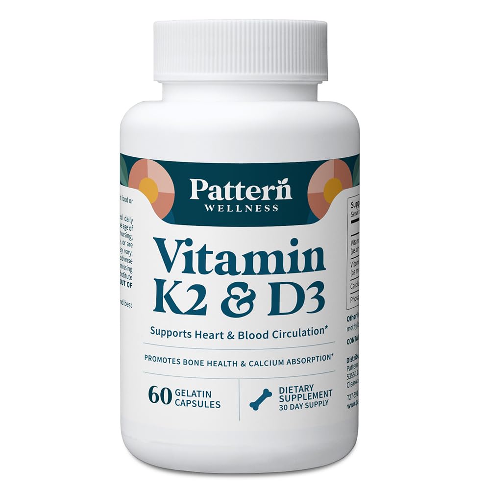 Vzor Wellness Vitamin K2 & D3 Dodatek s vápníkem - Kostní zdraví, Cirkulační Wellness & imunitní podpora - Non- GMO - 60 Kapsle