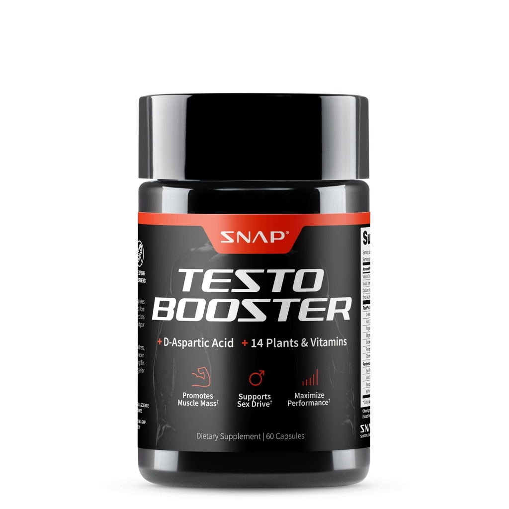 Snap doplňky Testosteron Booster pro muže - Podporuje růst svalů, Booster pro muže, Vylepšení přírodní energie, Stamina a síla, 60 Kapsle