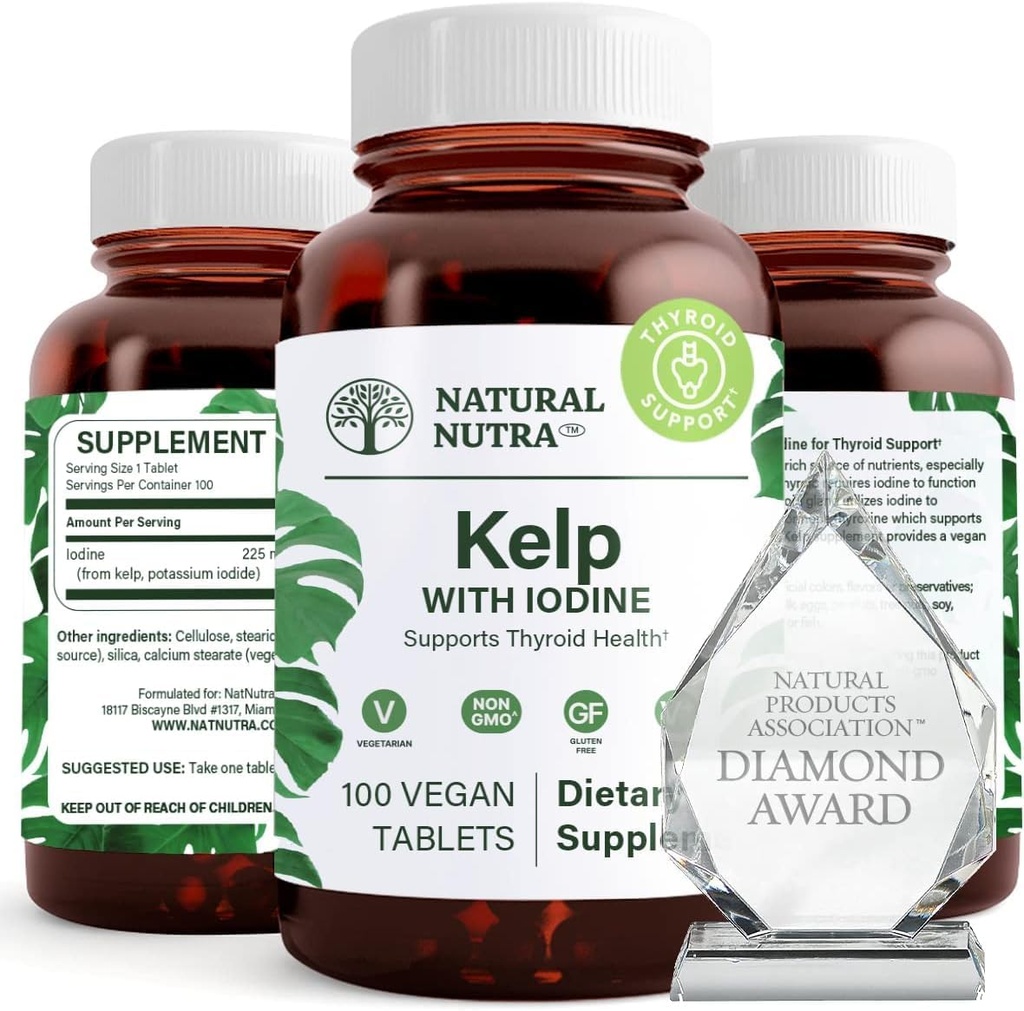 Natural Nutra Kelp Jod štítné žlázy Supplement, Posílit imunitní systém, a reguluje metabolismus, Vegan Sea Kelp, Non GMO, Atlantic Sourced Seaweed Extract, 225 mcg, 100 tablet