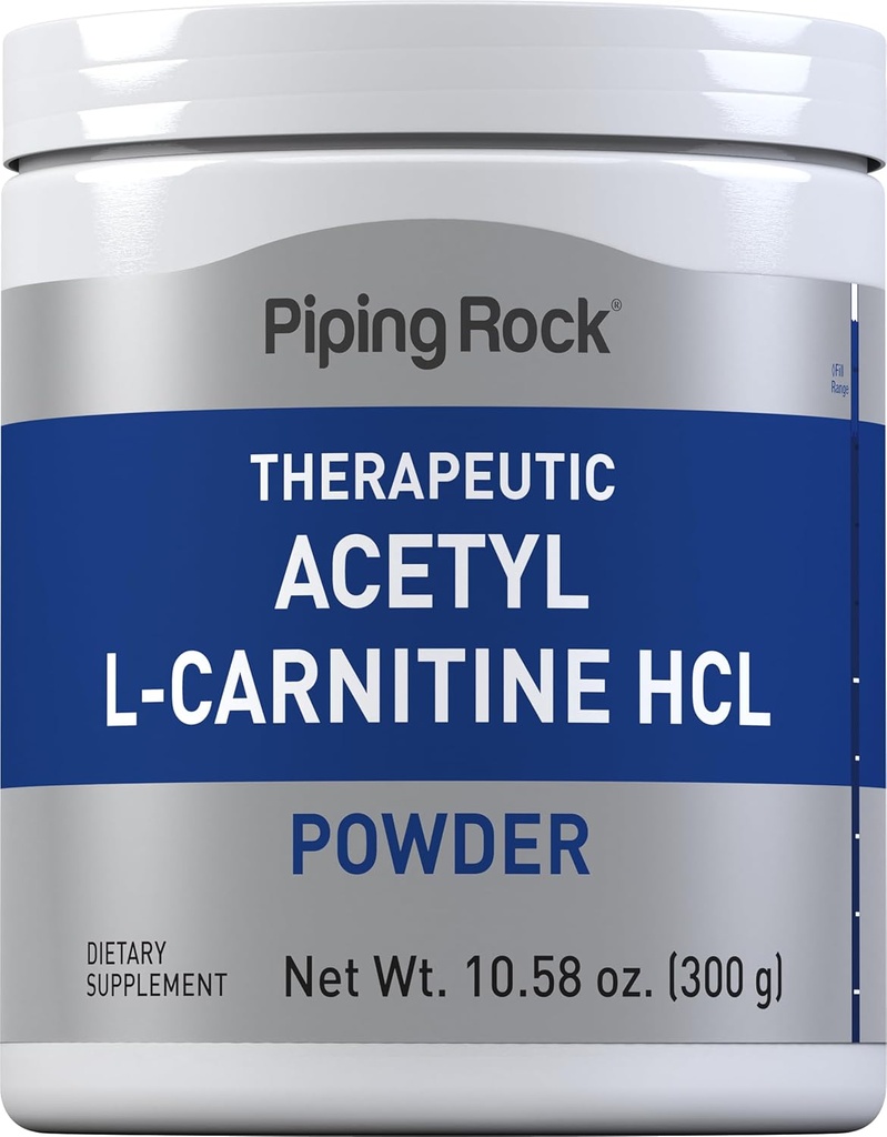 Piping Rock Acetyl L- karnitin prášek 124; 300g CUP124; ALCAR HCL dodatek CUP124; Non- GMO, gluten zdarma