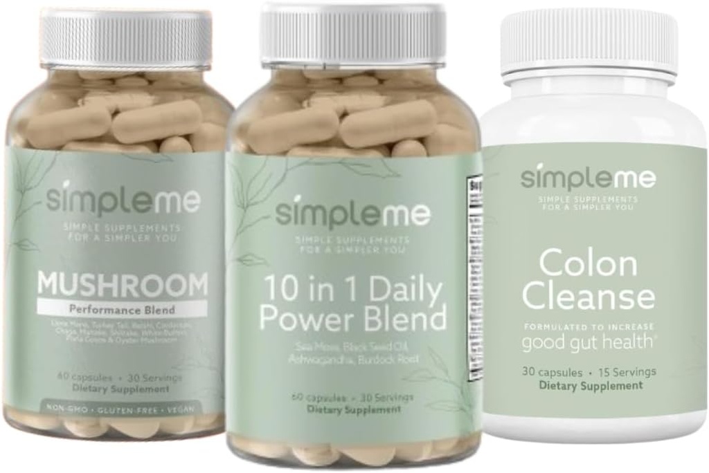 SIMPLEME Moss kapsle 10 v 1 Power Blend a Colon Cleanse Detox a vícehoubový doplněk Bundle pro zlepšení imunitního zdraví