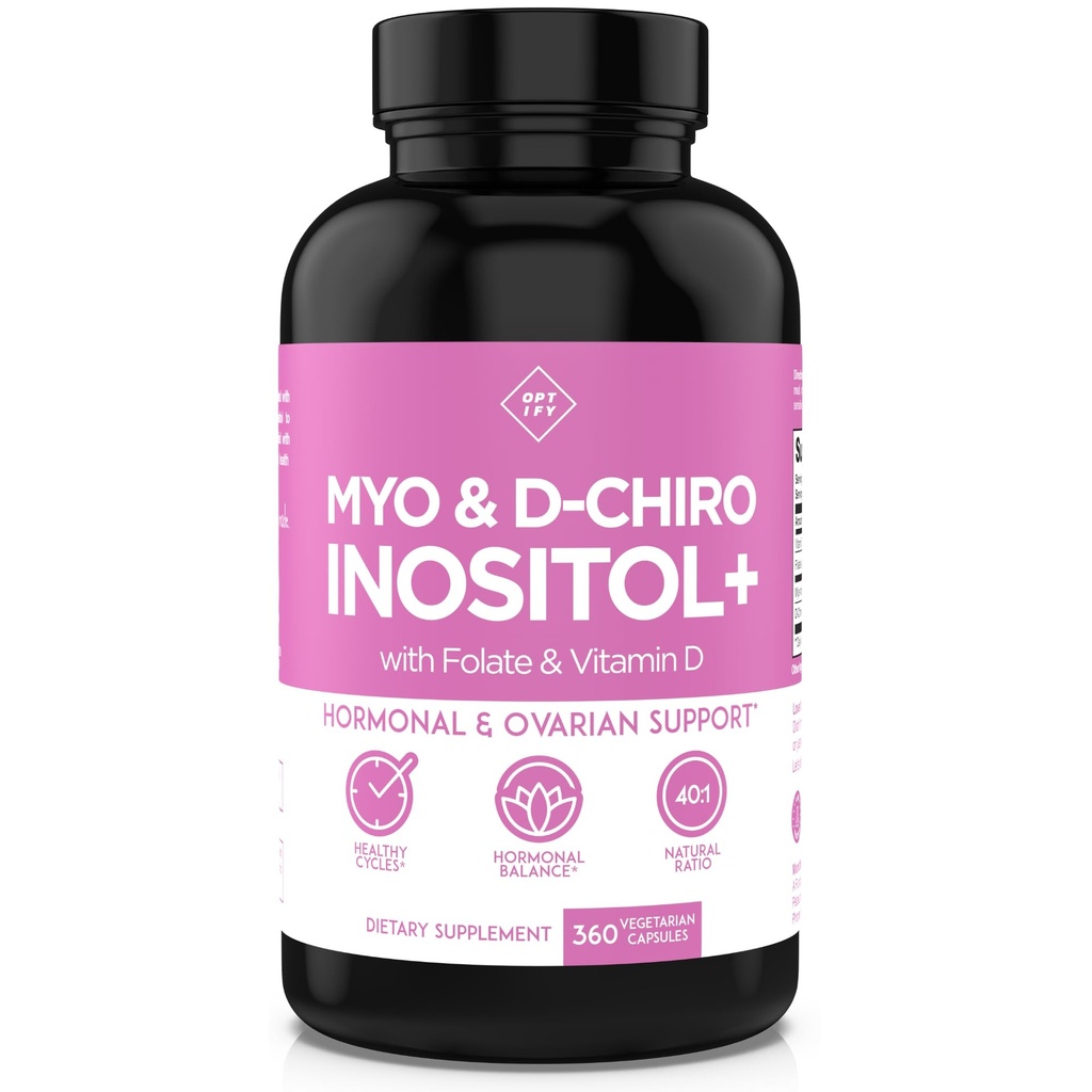 Optifikujte Inositol dodatek pro ženy - 90denní dodávky - Myo- Inositol a D- Chiro Inositol s folátem a vitaminem D - 40: 1 poměr - Hormon Balance & Ovarial Support - 360 Kapsle