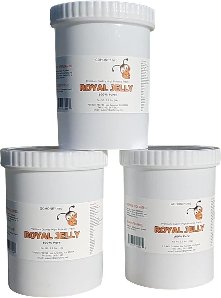 Royal Jelly Organic - Nefiltrovaný Raw Royal Jelly Energy Dodatek pro muže a ženy - Imunitní Supplement s Retinol, Vitamin B, Biotin, Niacin, - 3x2.2 Lbs, Plastové Jar
