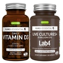 Denní vitamin D3 + živé kultury + Lab4 Probiotika Bundle, 365 2000iu Vitamin D3 Tablety + 25 miliard CFU Lactobacillus Acidophilus & Bifidobacterium with Non- Bloating Prebiotic, by Igennus