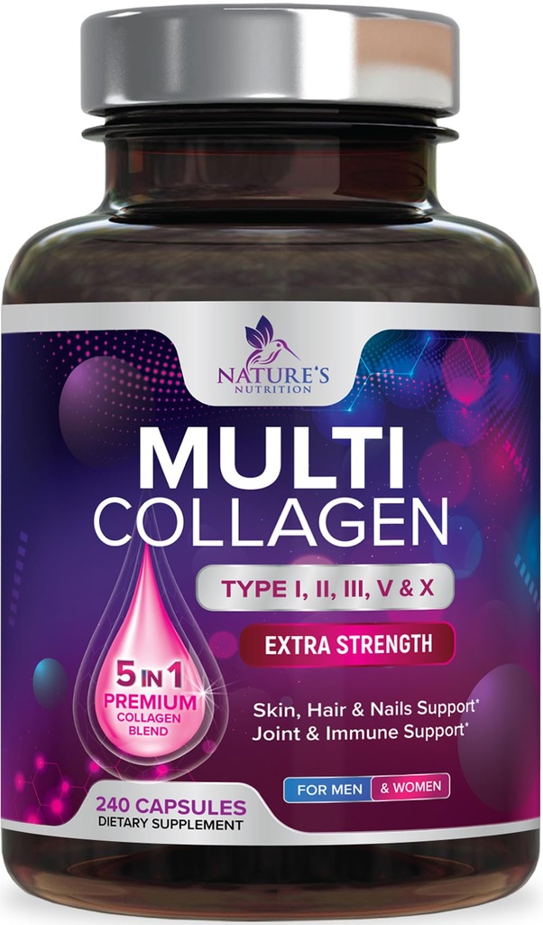 Multi kolagen doplněk 2400 mg - Typy I, II, III, V & X Multi kolagen Peptidy pilulky pro ženy a muže, Hydrolyzované kolagen doplňky, vlasy, kůže, hřebík, a společná podpora doplněk - 240 Kapsle