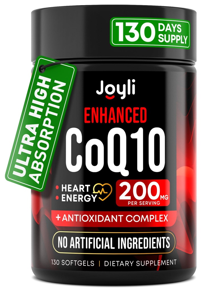 Vysoká absorpce CoQ10 200MG - Co Q10, 200mg Softgels for Heart Health & Energy Production - Enhanced Co Q 10 Supplementary with Antioxidants and Flaxseed Oil - CoQ10 200 mg Per Serving