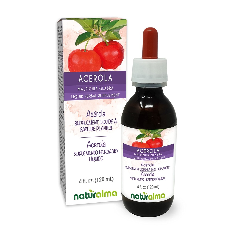 Naturalma Acerola (Malpighia glabra) Ovocné alkoholy zdarma tinktura - bohaté na vitamín C - 4 fl oz tekutý extrakt v kapkách - Bylinný dodatek - Vegan