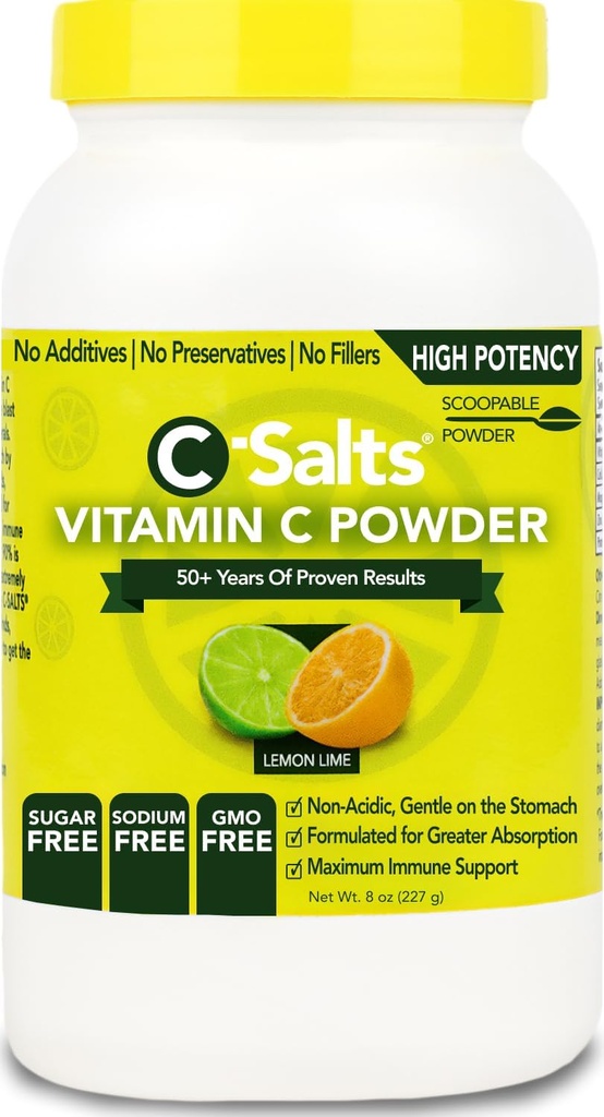 C-Soli vitamin C prášek dodatek - 100% čisté vysoké dávky pufrované vitamín C prášek pro imunitní podporu - Organic, Sugar- Free, Vegan, Non- GMO, Stomach- Friendly, Lemon Lime 8oz