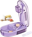 Pill Cutter Splitter pro malé a malé pilulky, nebo velké pilulky. V- Shaped Design pro více velikostí. Bezpečnostní čepele. Loss-Proof Built-in Small Brush & Sliding Door Pill Storage (Purple)