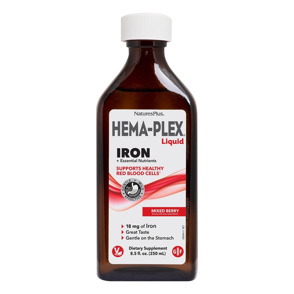 NaturesPlus Hema- Plex Liquid Iron, Mixed Berry - 8.5 oz - Iron & Essential Nutrients - Vegan, Gluten Free - 25 Služeb