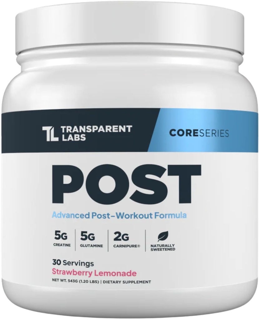 Transparentní Labs Post - Post- Workout Recovery Muscle Builder s L- Glutamin, Beta- Alanin a BetaPure Betaine Anhydious for Muscle Recovery and Muscle Building - 30 Servings, Strawberry Lemonade