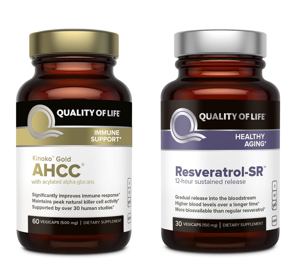 Kvalita životních funkcí Kinoko Gold AHCC a Resveratrol SR Setrvalá verze Formule - imunitní, zdravé stárnutí Bundle