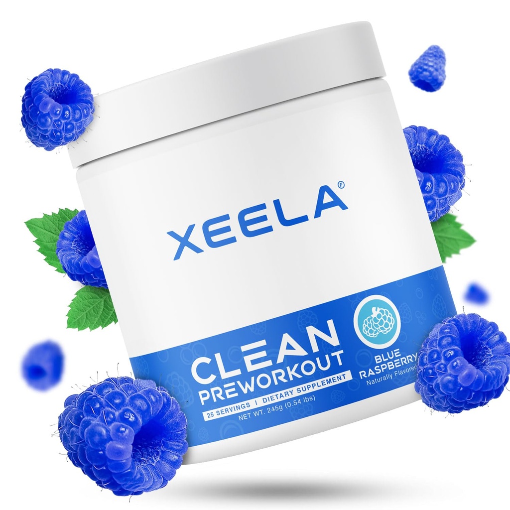 XEELA Pre Workout Powder - Clean & Tested - Jitter Free, Safe, a přírodní - Zvýšení termogenní energie, Focus, a Endurance w / Creatine, Organic Caffeine, a rostlin založené Citruline (Blue Raspberry)