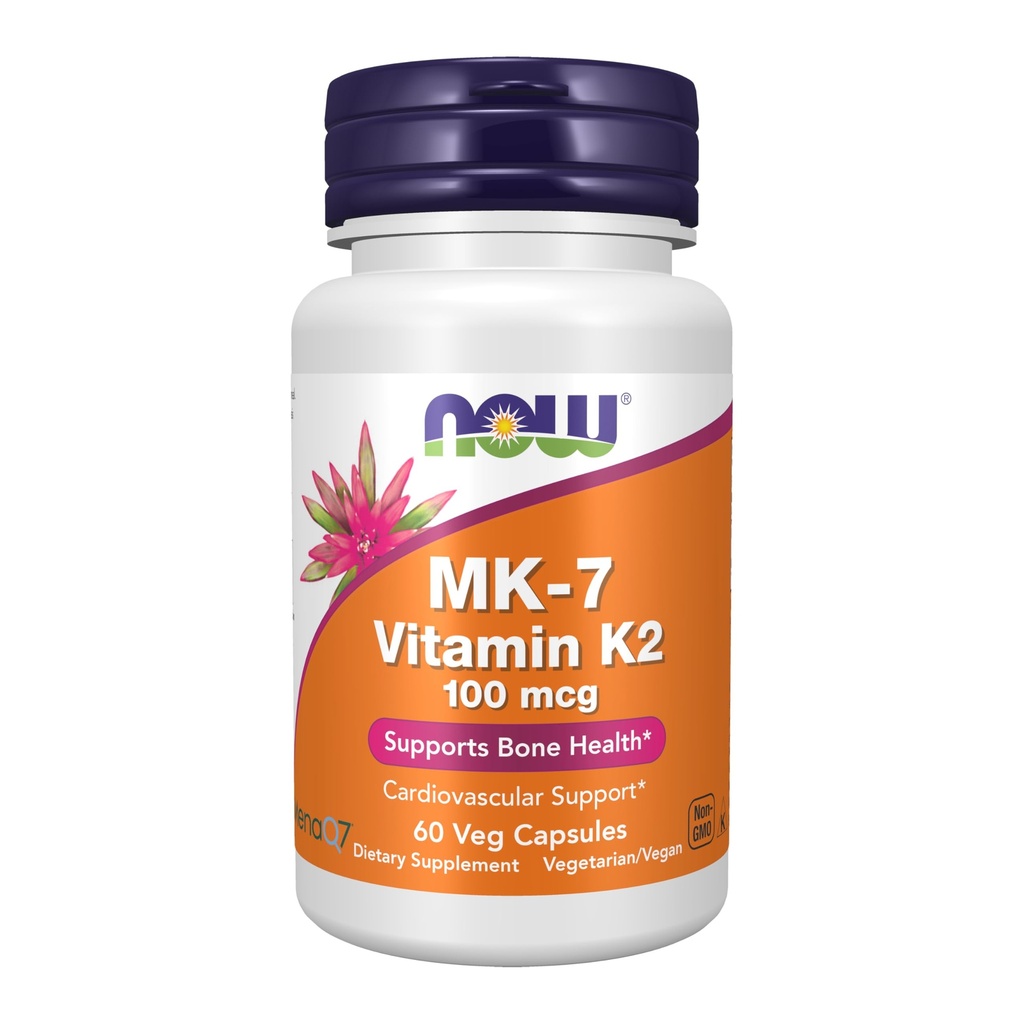Nyní Potraviny doplňky, MK-7 Vitamin K-2 100 mcg, Kardiovaskulární podpora *, podporuje zdraví kostí *, 60 Veg kapsle