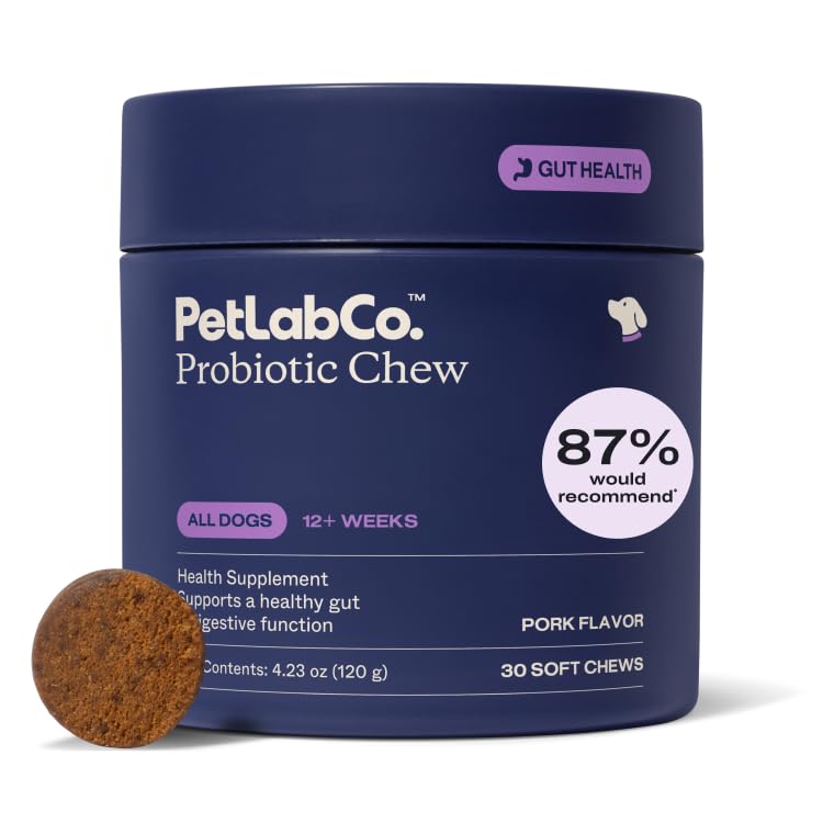 PetLab Co. Probiotika pro psy, Podpora Gut Zdraví, Příležitostný Průjem, Stravovací Zdraví & Sezónní Alergie - Vepřové Flavor - 30 Měkké Chews - Balení May Vars