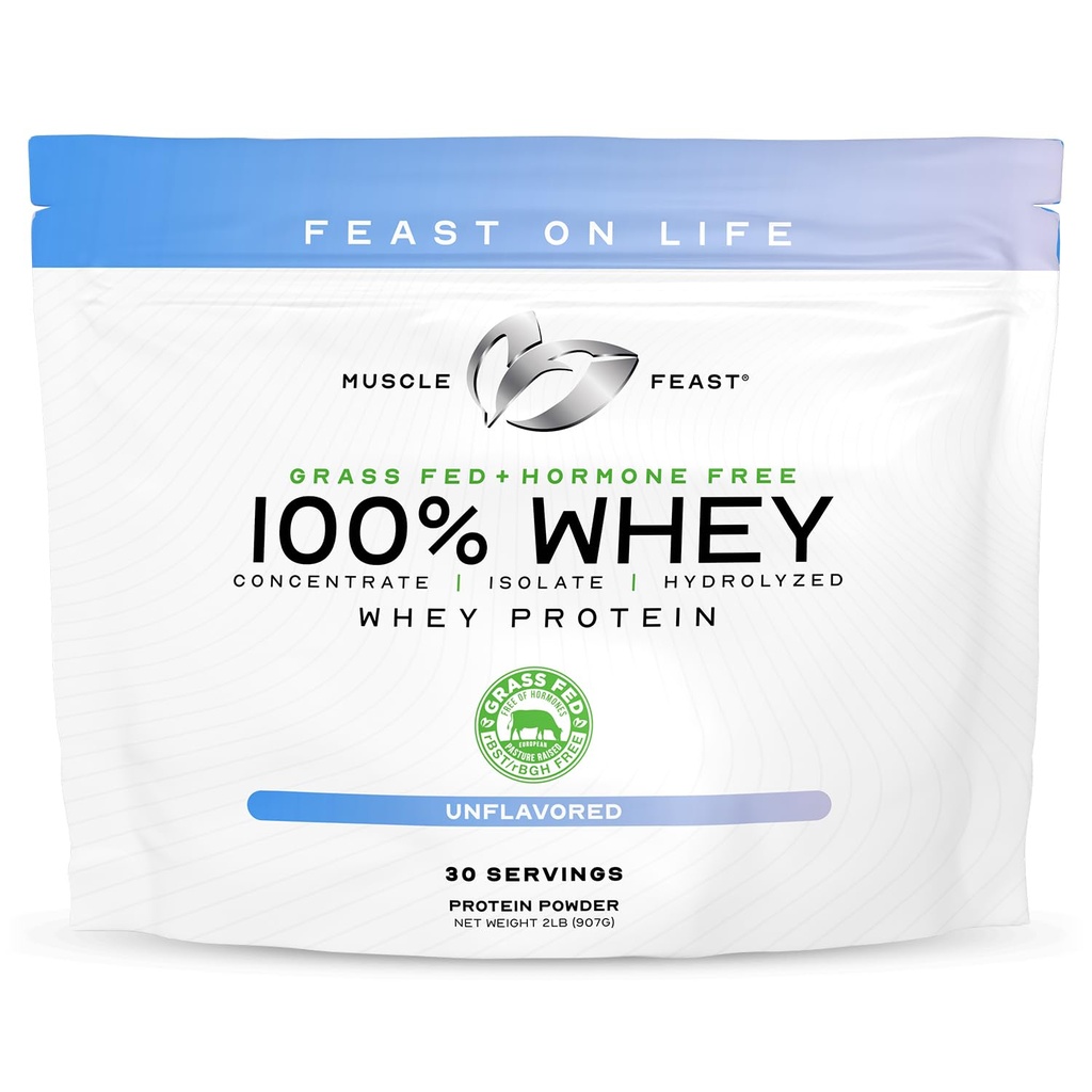 Muscle Fed Syrovátkový prášek ze 100% trávy, všechny přírodní hormon Free Paure Raised Whey Protein Powder for Women & Men- Syrovátkový koncentrát, izolát a hydrolyzovaný protein Powder Blend- bez příchutí, 2lb
